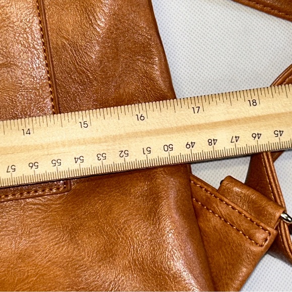 Vegan Leather Oversized Backpack- Convertible Laptop Travel Bag‎ Camel NEW - Picture 15 of 16